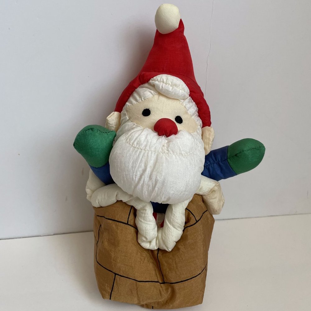 Vintage Nylon Parachute Fabric Santa Chimney Christmas Toy 9” Korea READ